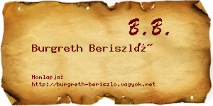 Burgreth Beriszló névjegykártya